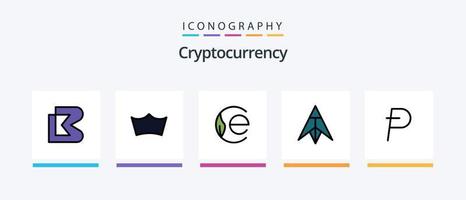 linha de criptomoeda cheia de 5 ícones incluindo moeda. . moeda criptográfica. moeda. design de ícones criativos vetor