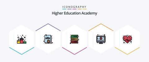pacote de ícones de 25 linhas preenchidas da academia, incluindo . . biblioteca. médico. coração vetor