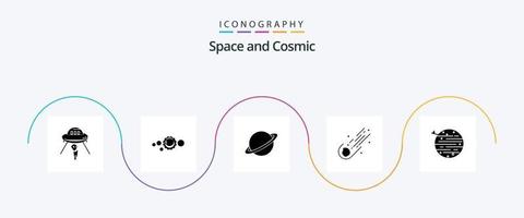 pacote de ícones do glifo espacial 5, incluindo meteoro. asteróide. sistema solar. marte. lua vetor