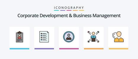 a linha de desenvolvimento corporativo e gerenciamento de negócios preencheu o pacote de 5 ícones, incluindo pessoal. horas. documento. relógio. o sinal. design de ícones criativos vetor