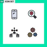 pacote de linha vetorial editável de 4 cores planas de linha preenchida simples do aplicativo de telefone android codificação de pesquisa elementos de design vetorial editável vetor