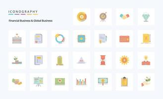 25 negócios financeiros e pacote de ícones de cores planas de negócios globais vetor