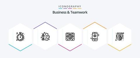 pacote de ícones de 25 linhas de negócios e trabalho em equipe, incluindo . dólar. chamando. moedas. definições vetor