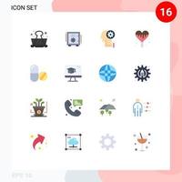 Conceito de 16 cores planas para sites móveis e aplicativos, doces médicos, caixa segura, gelo, cabeça doce, pacote editável de elementos de design de vetores criativos