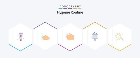 rotina de higiene 25 pacote de ícones planos, incluindo . limpeza. bacia. orelha. lavagem vetor