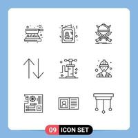 grupo de símbolos de ícone universal de 9 contornos modernos de símbolo de mudança de bomba seta guerreiro elementos de design de vetores editáveis