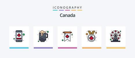 A linha do Canadá encheu o pacote de 5 ícones, incluindo garrafa. dia. Canadá. mês. calendário. design de ícones criativos vetor