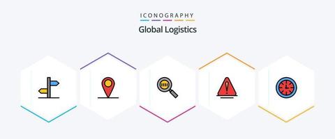 logística global 25 pacote de ícones de linha preenchida, incluindo cronômetro. logística. código. aviso. alerta vetor