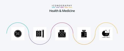 pacote de ícones de glifo 5 de saúde e medicina, incluindo fitness. garrafa. Formato. medicina. saúde vetor