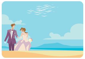Um casal casado no vetor da praia