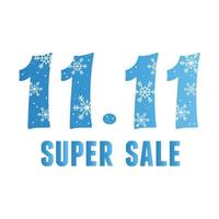 11 11 dias de compras, números azuis com flocos de neve cartão super venda
