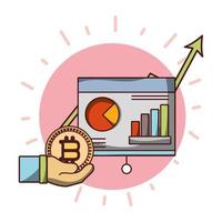 mão com bitcoin criptomoeda dinheiro uptrend board presentaton business vetor