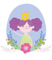 pequena fada princesa com desenho de conto de flores de coroa de ouro vetor