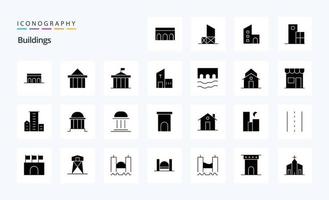pacote de ícones de glifo sólido de 25 edifícios vetor