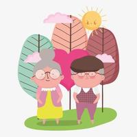 feliz dia dos avós, desenho animado da paisagem do casal de idosos, personagens avô e avó vetor