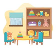 brinquedos infantis sala prateleira mesa objeto entretenimento desenho animado vetor
