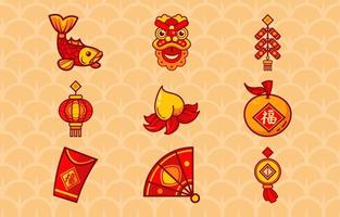ícone chinês vermelho e dourado simples