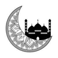 decoração de lua monocromática e taj mahal ramadan kareem vetor