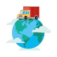 serviço de entrega de caminhão com planeta Terra vetor