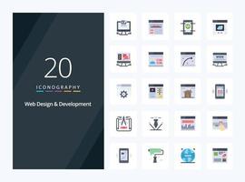 20 web design e desenvolvimento ícone de cor plana para apresentação vetor