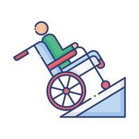 homem em cadeira de rodas em rampa desativada ícone de estilo plano
