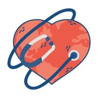 mundo planeta Terra com formato de coração e estetoscópio vetor