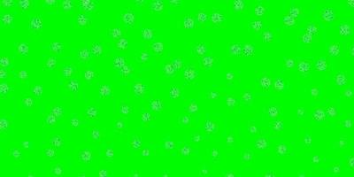 fundo do doodle do vetor azul e verde claro com flores.