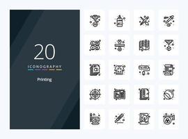 20 ícone de contorno de impressão para apresentação vetor