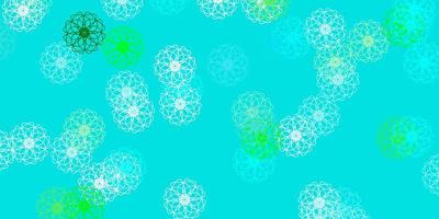 fundo do doodle do vetor azul e verde claro com flores.