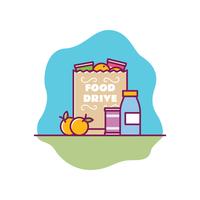 Saco de mantimento Charity Food Drive Fruit and Food Illustration vetor