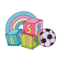 desenhos animados de bola de futebol de blocos de cubo de brinquedos vetor