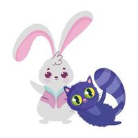 personagens de desenhos animados do país das maravilhas, coelho e gato vetor