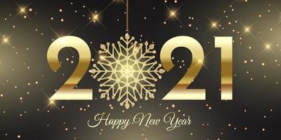 banner de feliz ano novo com design de floco de neve brilhante