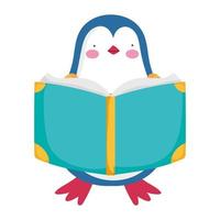 volta às aulas, desenho animado de estudo de livro de leitura de pinguins vetor