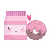 pacote donut amor menu personagem desenho animado comida fofa vetor