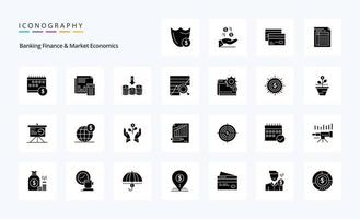 25 pacote de ícones de glifo sólido de finanças bancárias e economia de mercado vetor