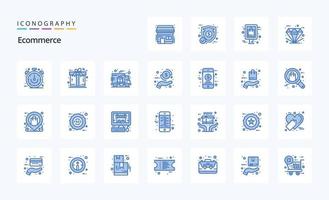 25 pacote de ícones azuis de comércio eletrônico vetor