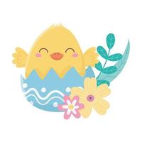 feliz dia de Páscoa, flores de casca de ovo de galinha folhas cartão de decoração vetor