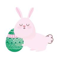 feliz páscoa, coelho fofo com enfeite de decoração de ovo vetor