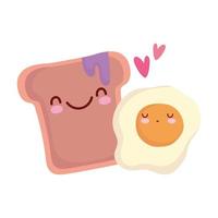 ovo frito e pão com doce menu personagem desenho animado comida fofa vetor