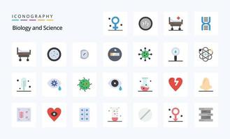 pacote de ícones de cores planas de 25 biologia vetor