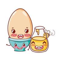 desenho animado de ovo fofo e mel de café da manhã kawaii vetor