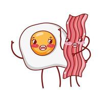 pequeno-almoço fofo ovo frito e bacon desenho animado kawaii vetor