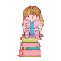 linda garota com smoothie e livros empilhados design isolado vetor