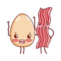 pequeno almoço fofo ovo cozido e bacon desenho animado kawaii vetor