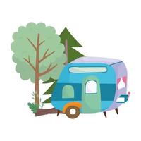 camping trailer árvores floresta tronco dos desenhos animados isolado ícone design vetor