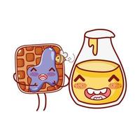 waffle fofo de café da manhã com geléia e desenho de garrafa de mel vetor