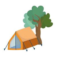 camping barraca folhagem árvores natureza cartoon ícone isolado design vetor