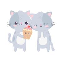 gato fofo com cupcake e personagem de desenho animado kawaii 1846687 Vetor  no Vecteezy