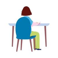 mulher sentada na mesa sozinha cartoon ícone isolado vetor